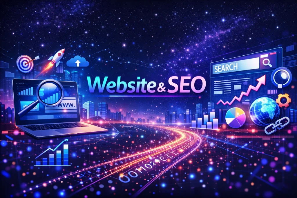 Clickable image showing a computer with a search concept linking to website and SEO services