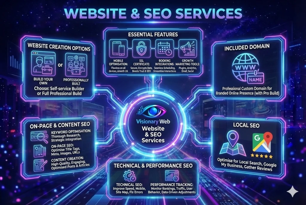 showcase of website and SEO services offered by Visionary Web